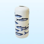 Heinen Delfts Blauw cilindervaas vissen